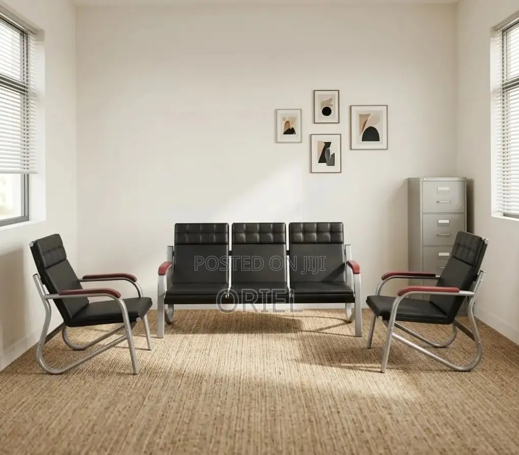 Office Sofa : Five Seater Reception Waiting Padded Sofa Set