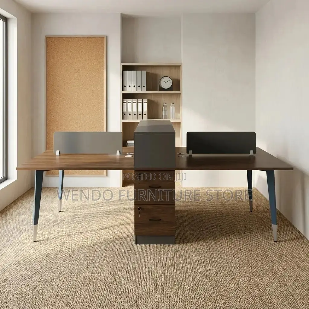 Office Workstation; Four Users Wooden Station Desk With Drawers