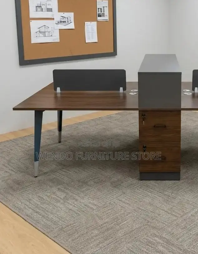 Office Workstation; Four Users Wooden Station Desk With Drawers