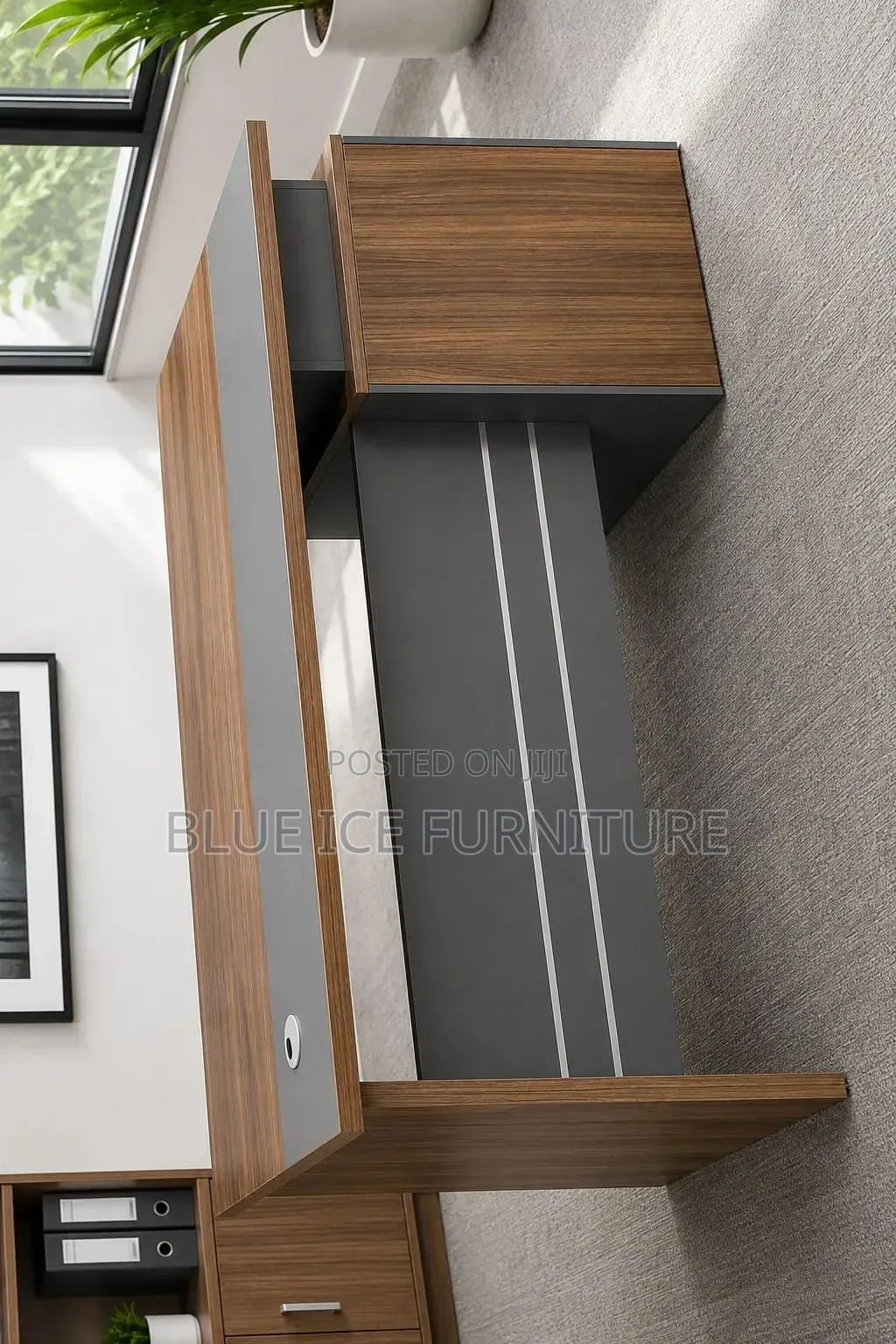 New Modern Brown Executive Office Desk With Storage Cabinet
