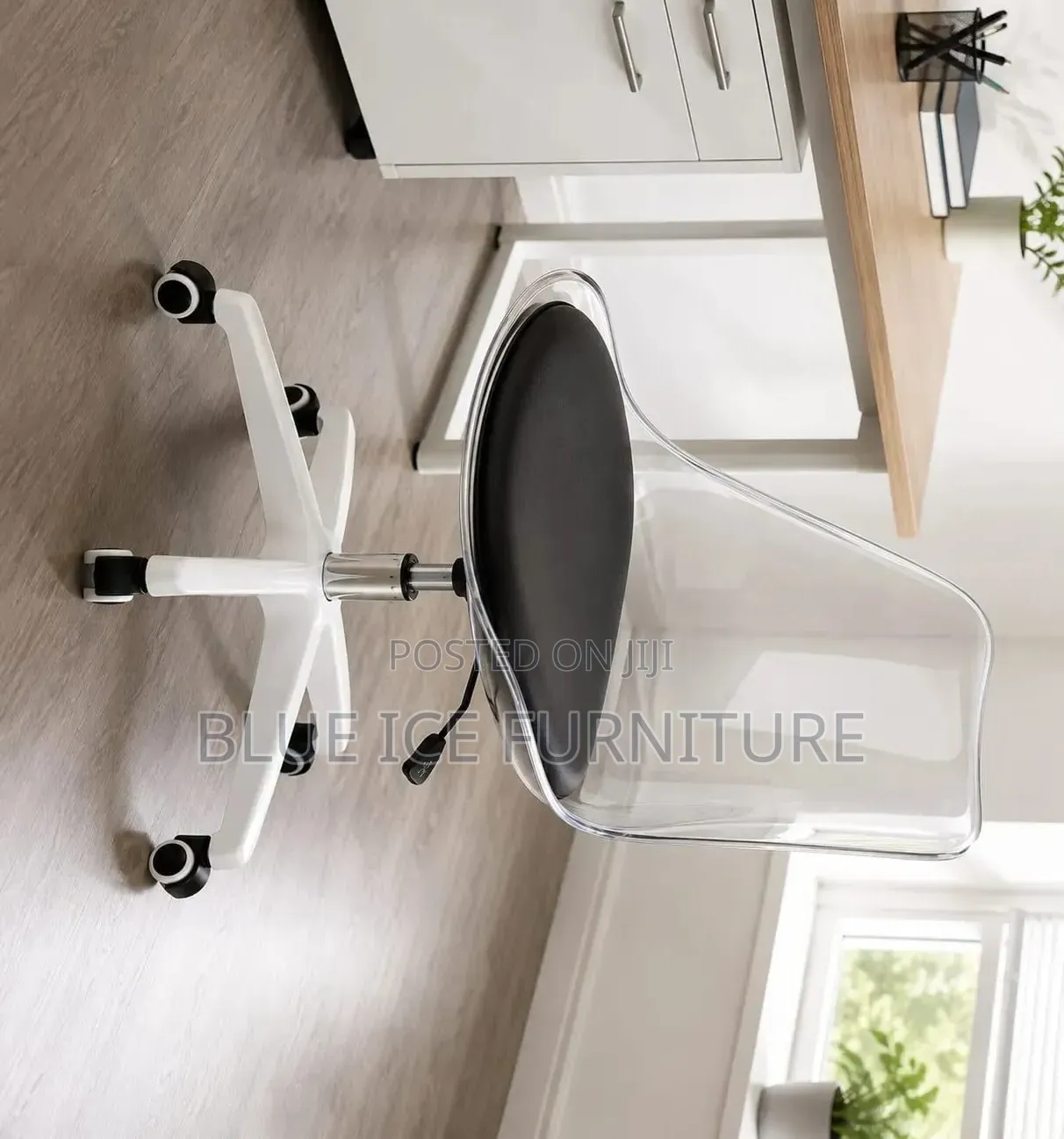 Modern Transparent Office Chair – Black Cushion White Base