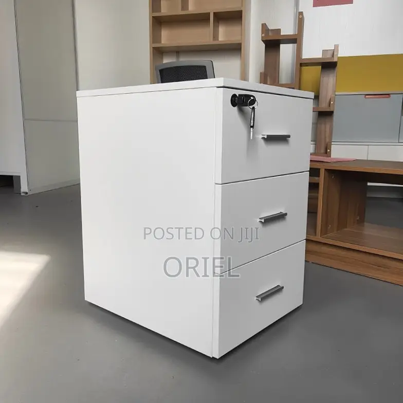 Office Cabinet : 3-Drawer Wooden Mobile Pedestal Cabinet With Key Lock