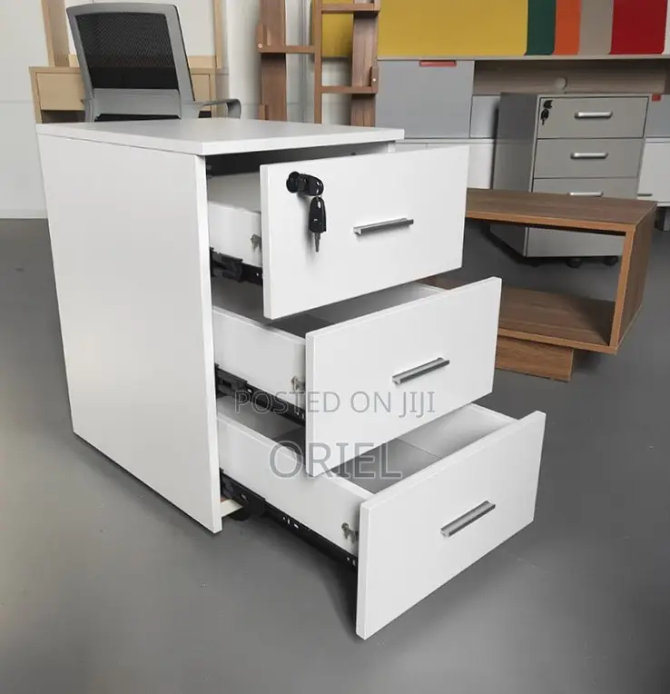 Office Cabinet : 3-Drawer Wooden Mobile Pedestal Cabinet With Key Lock