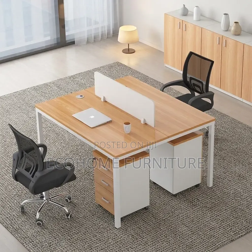 Office Workstation – 2 Person Desk With Divider Pedestals