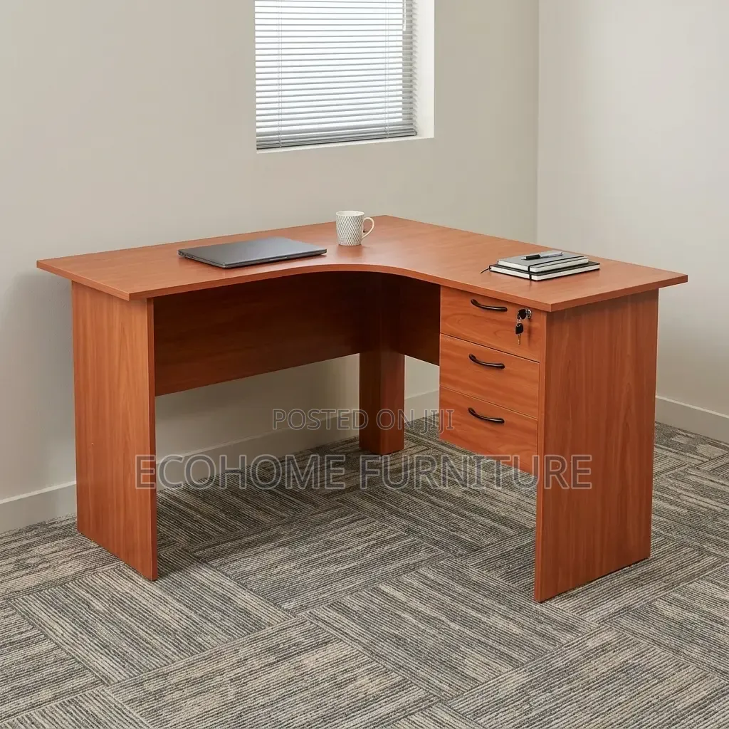 Office Desk – L-Shaped Executive Workstation With Drawers