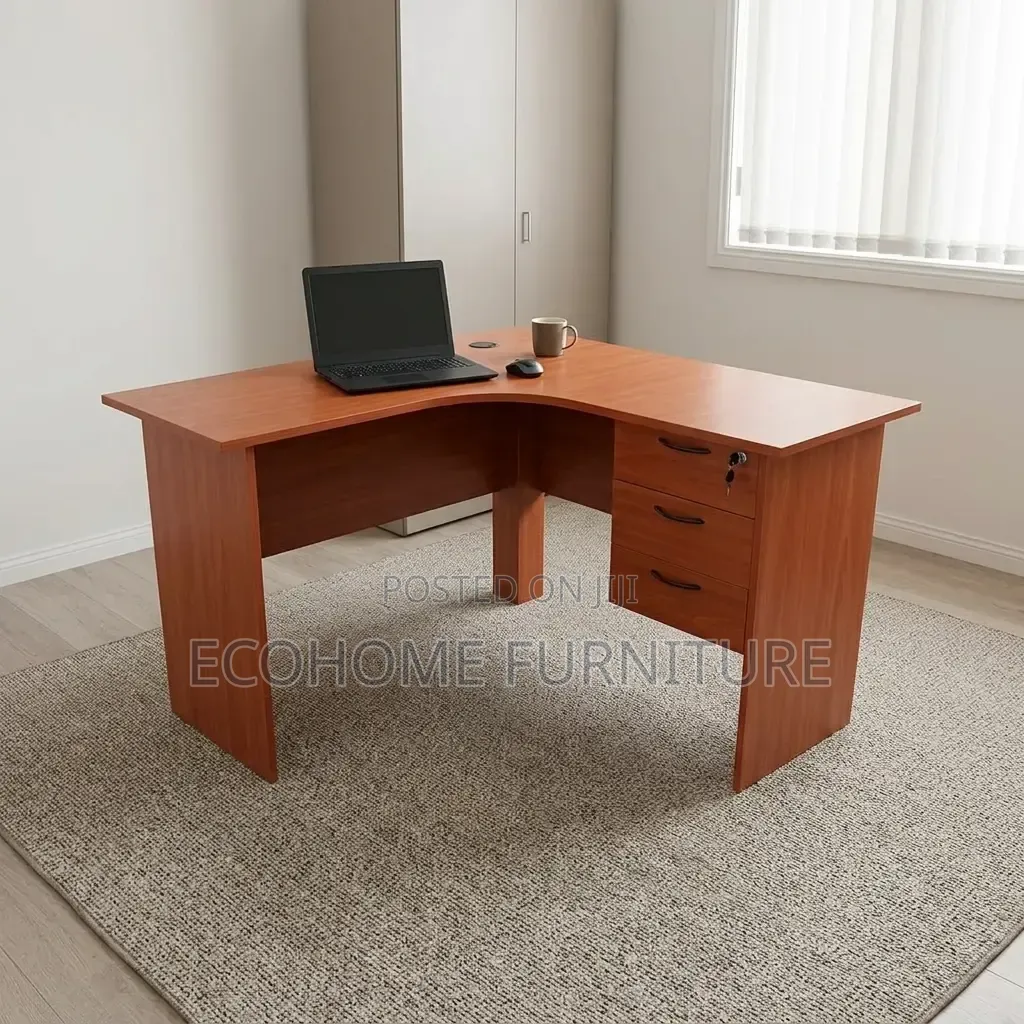Office Desk – L-Shaped Executive Workstation With Drawers