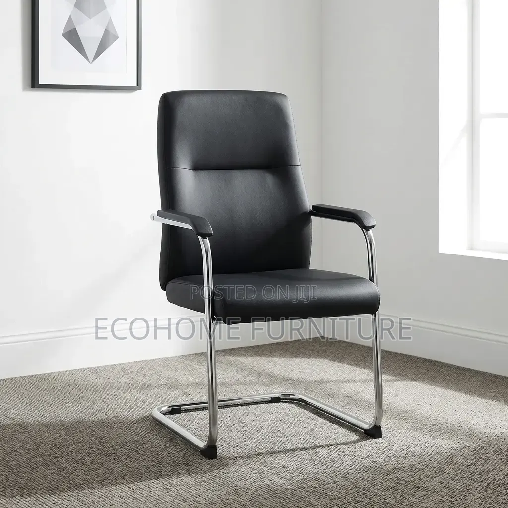 Visitor Chair – Black Leather Office Chair With Chrome Frame