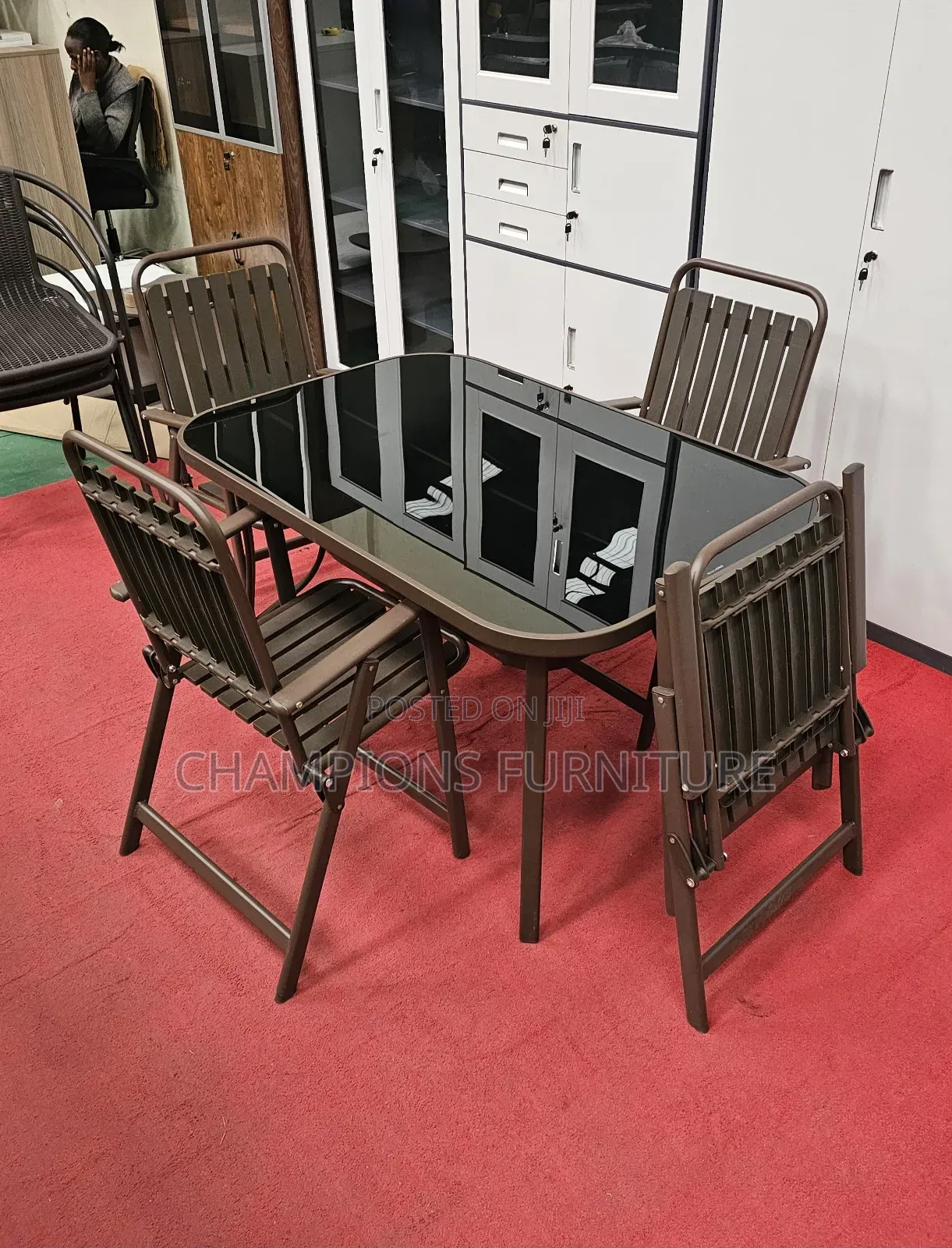 5-Piece Brown Metal and Glass Outdoor Patio Set
