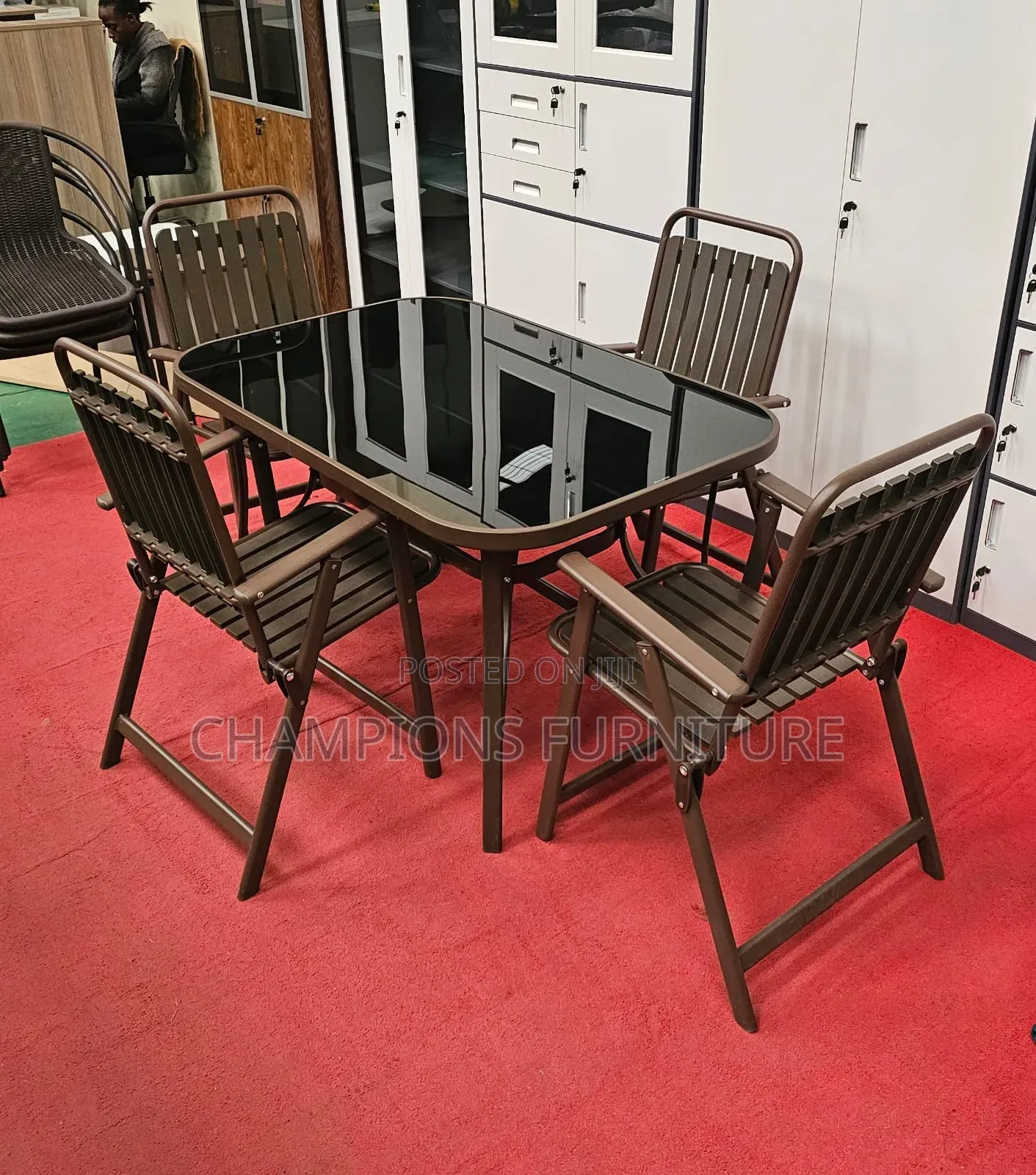 5-Piece Brown Metal and Glass Outdoor Patio Set