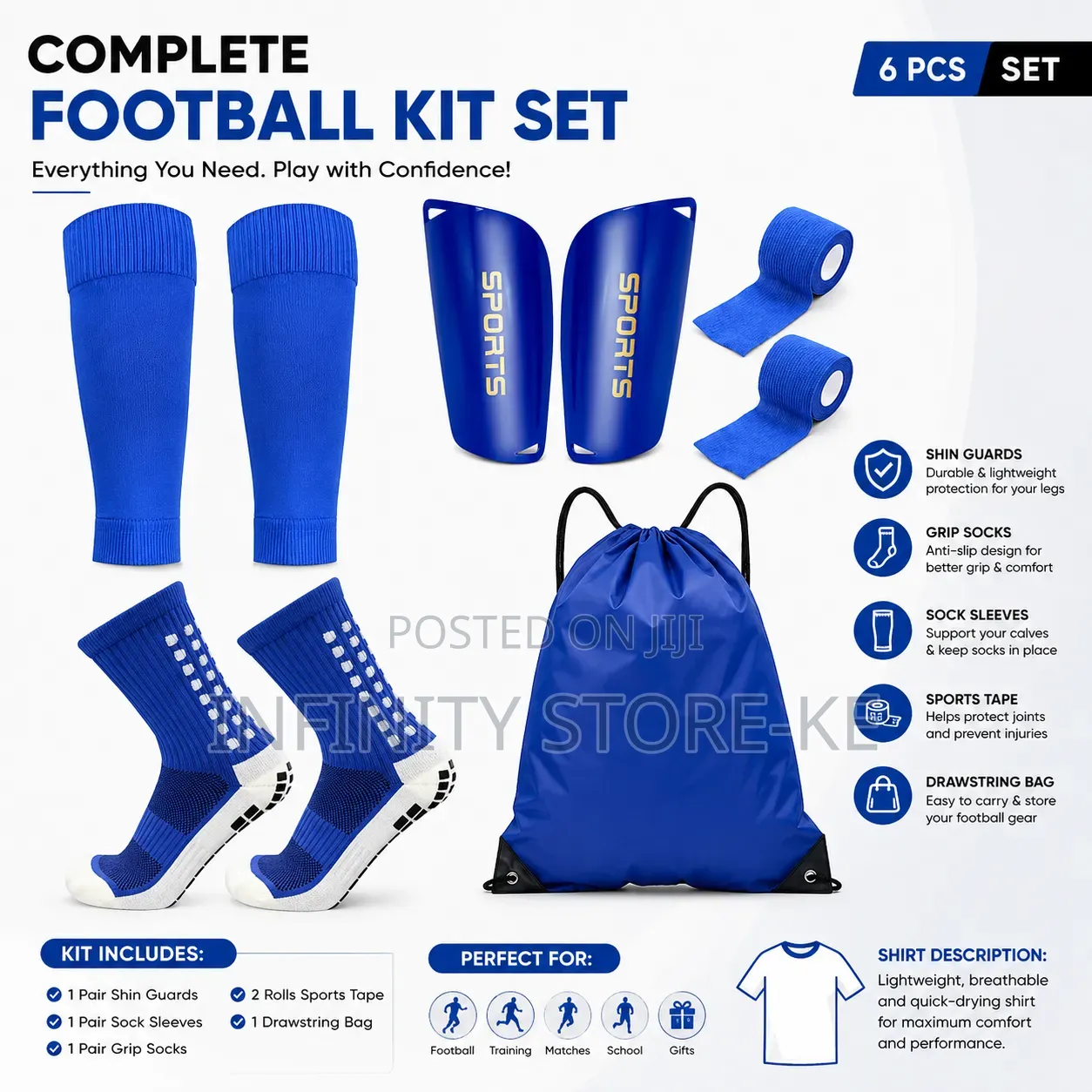 Football Soccer Training Kit Shin Guards ,Socks ,Tape and Bag
