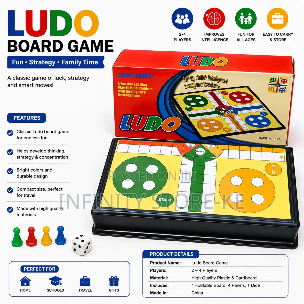 Ludo Board Game Family Strategy Game for Kids and Adults