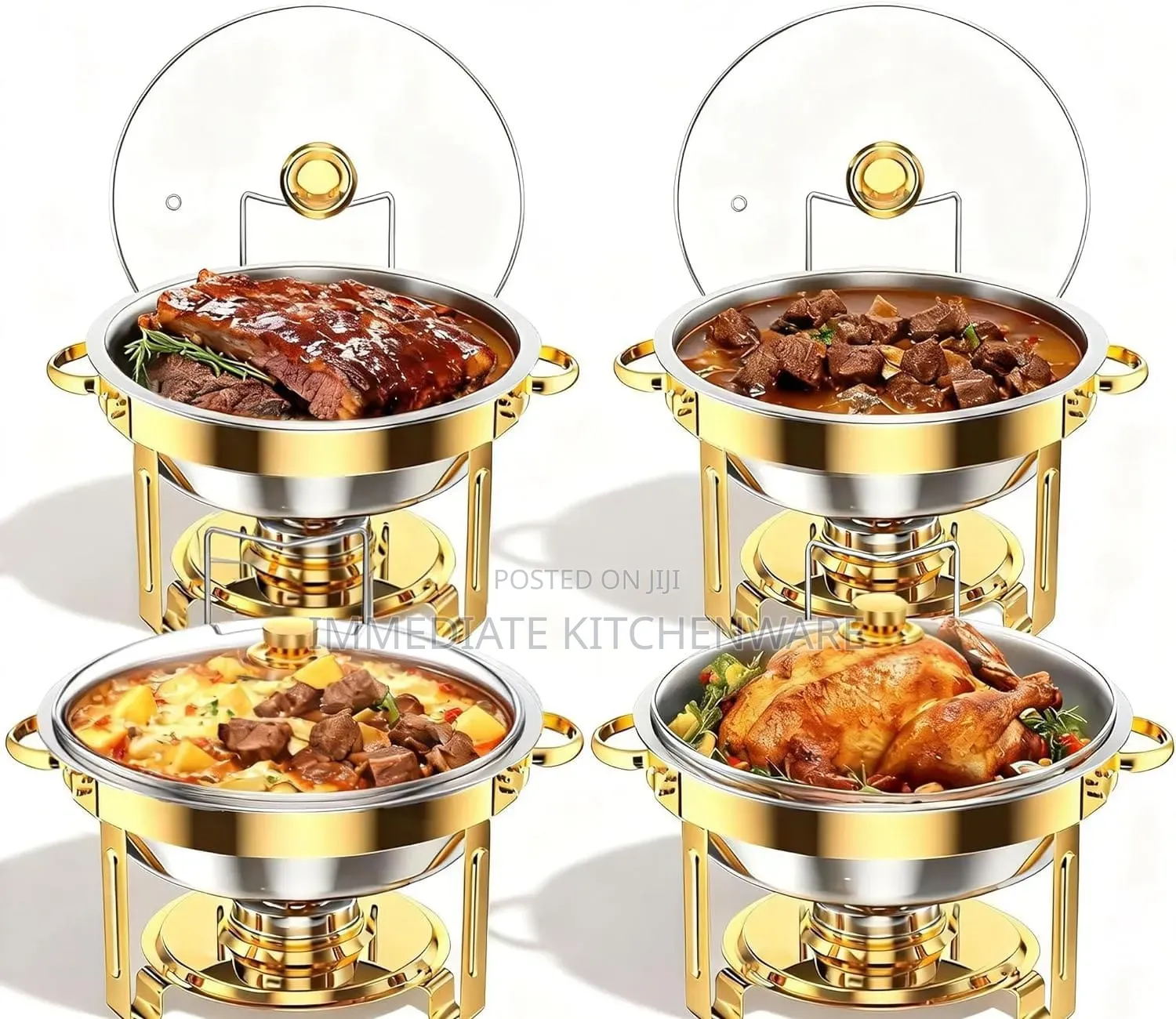 *Elegant Round Stainless Steel Chafing Dish With Golden Accents
