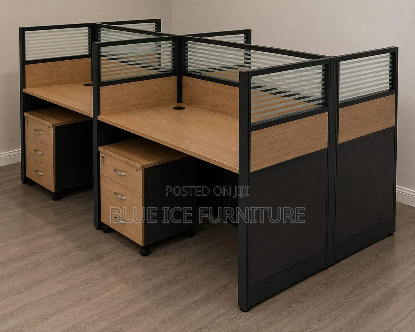 4-Person Office Workstation With Privacy Screens Drawers
