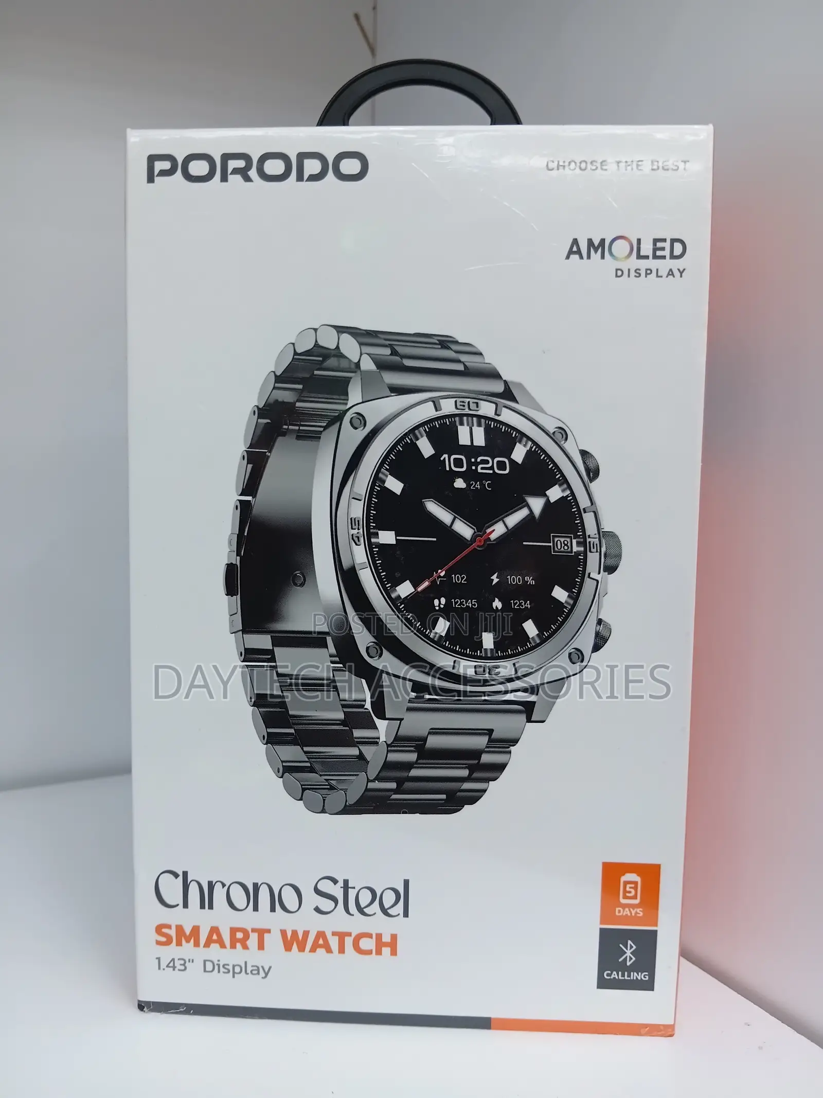 Porodo Chrono Steel Smartwatch 1.43 Inches Silver, PD-LFST171-SL