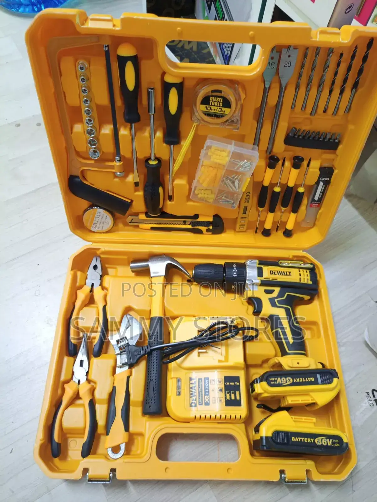 DeWALT 36V Cordless Drill Tool Kit With 2 Batteries, Hammer, Plier Set