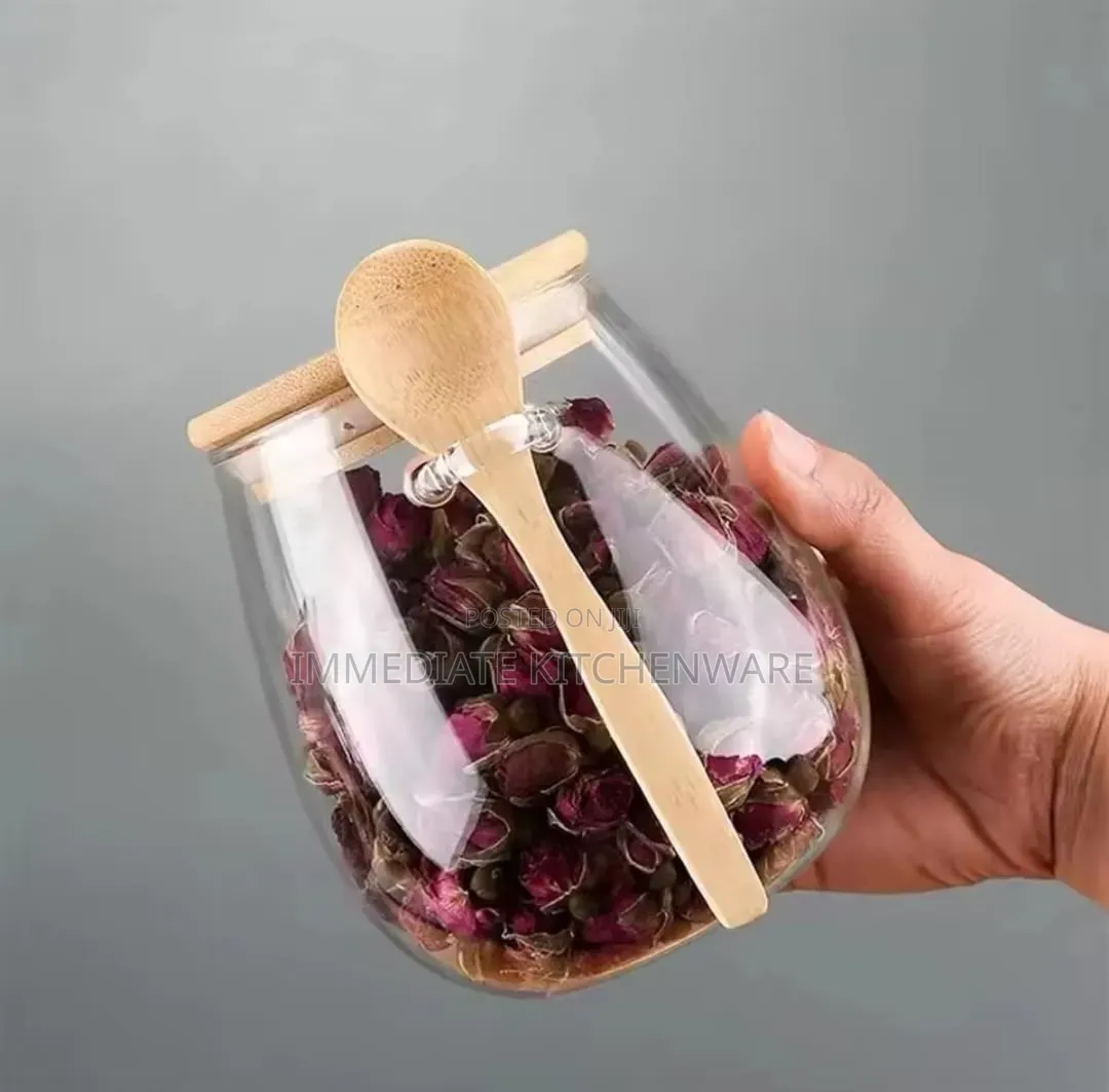 Glass Storage Canisters With Bamboo Spoon Airtight Lid