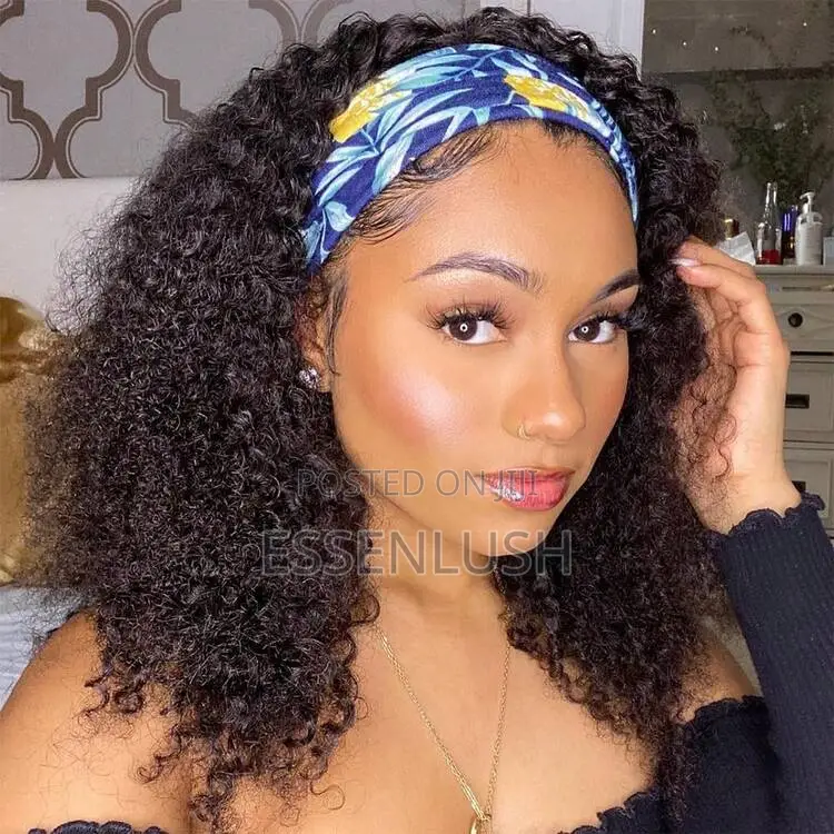 Semi-Human Curly Water Wave Headband Wig – Glueless