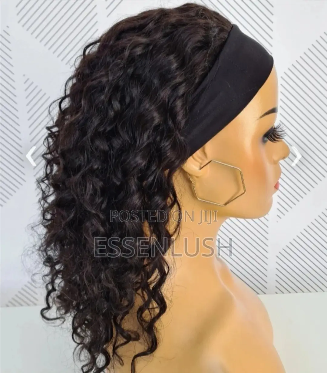Semi-Human Curly Water Wave Headband Wig – Glueless