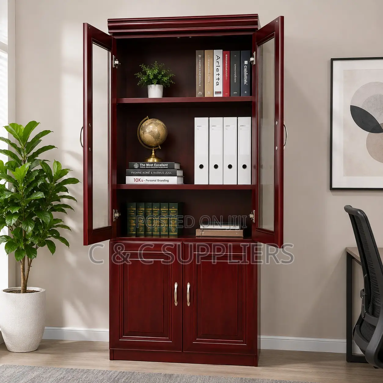 2-Door Mahogany File Executive Cabinet.