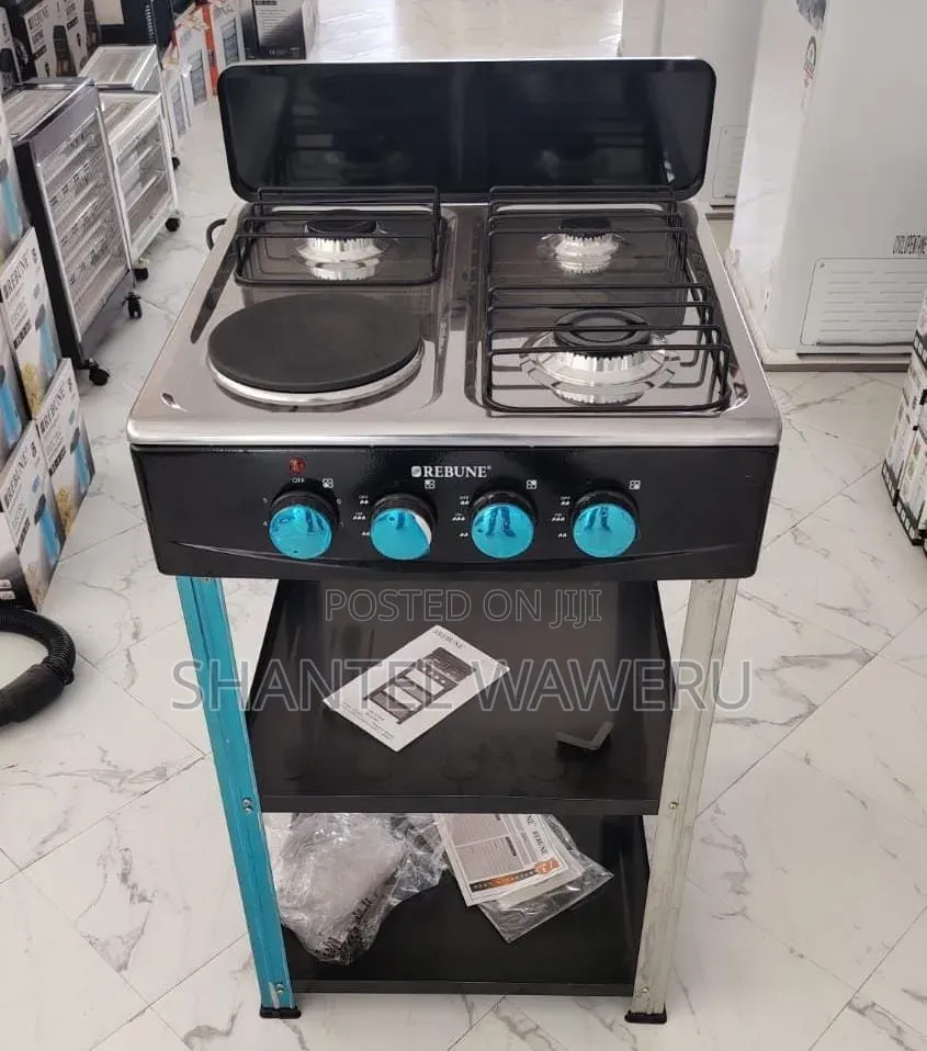 Rebune 3gas +1 Electric Burner Standing Gas Stove With Shelves 