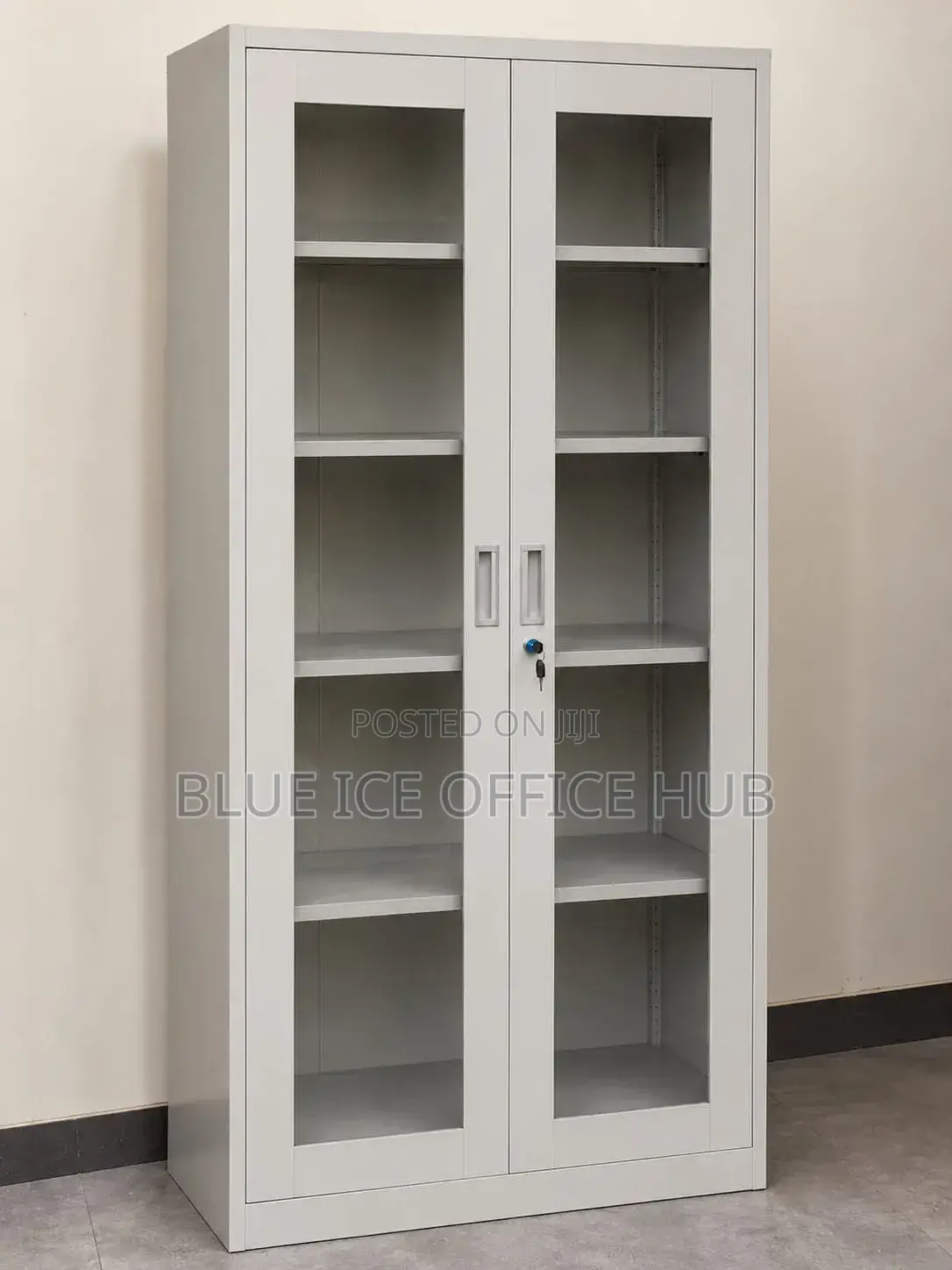 Steel Office Storage Cabinet With Glass Doors Shelves
