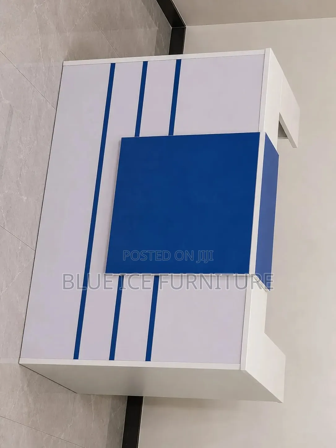 White Blue Office Reception Counter Desk