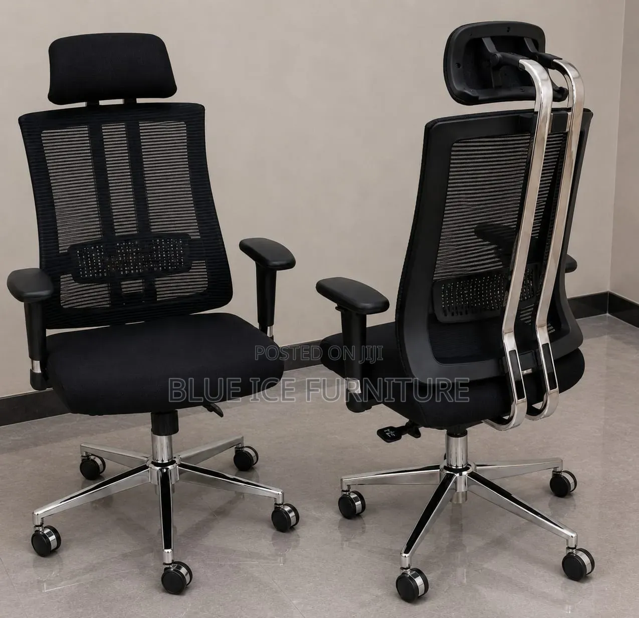 High Back Mesh Chair With Headrest Adjustable Arms