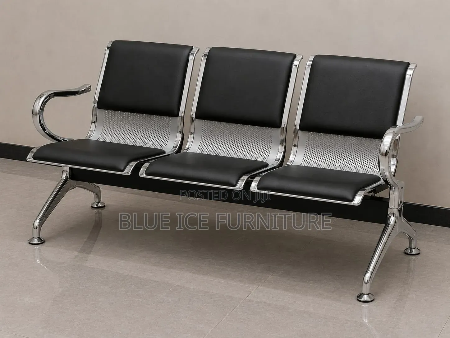Black Leather Chrome Metal Office Reception Chair