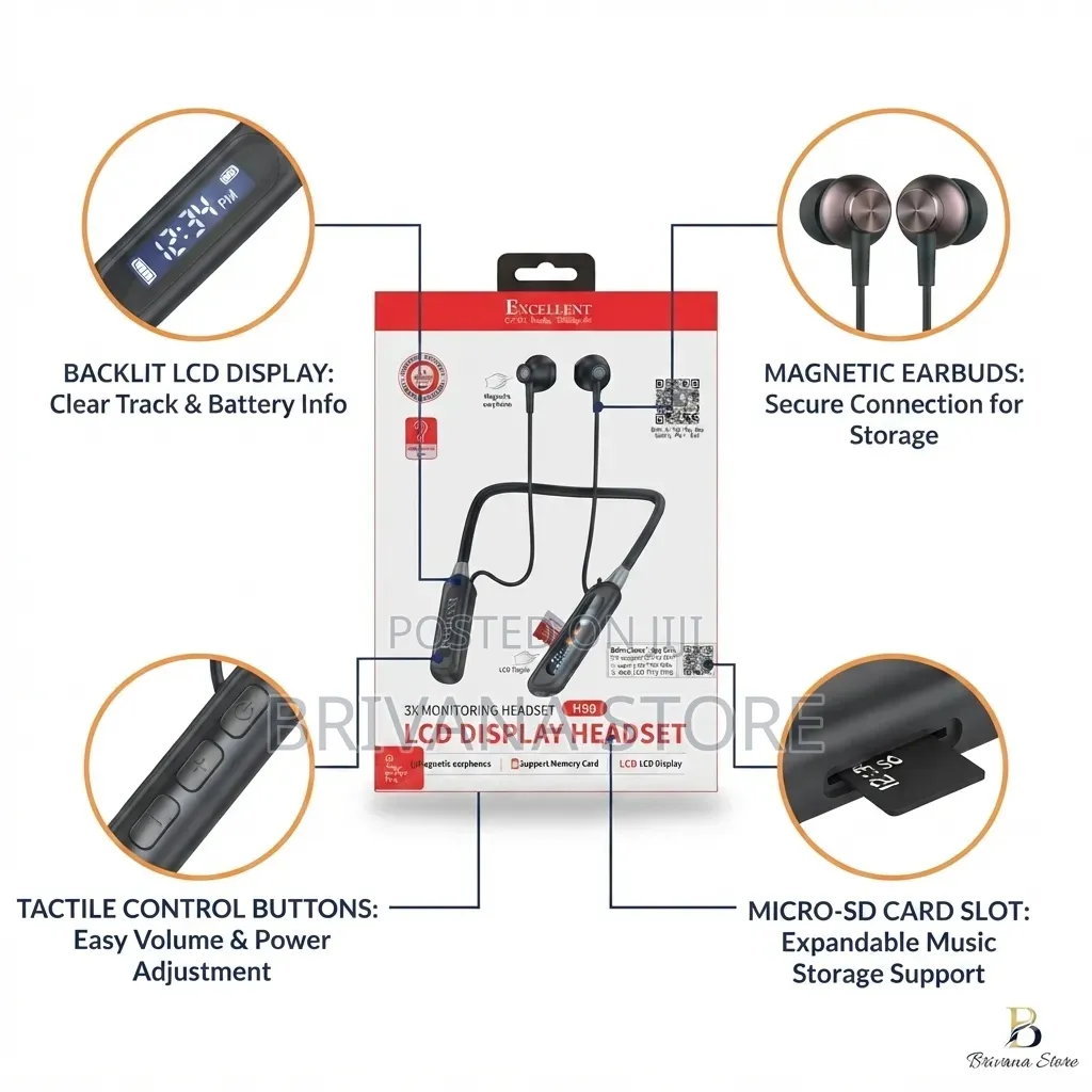 Excellent Wireless Bluetooth Neckband With LCD Display TF Card