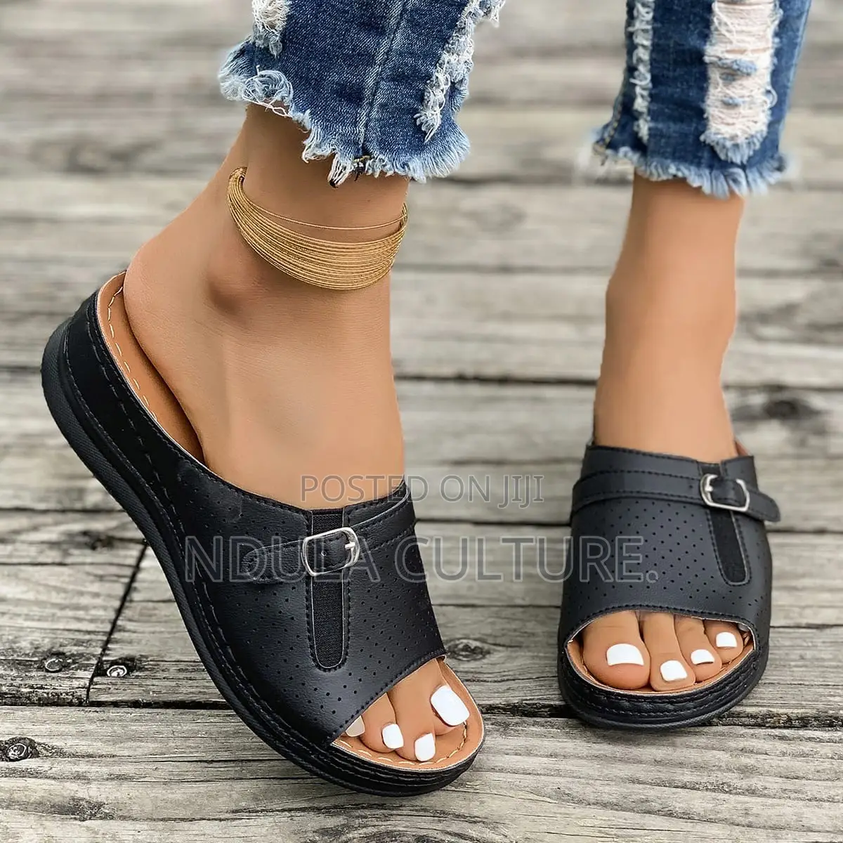 Perforated Orthopedic Wedge Slide Sandals
