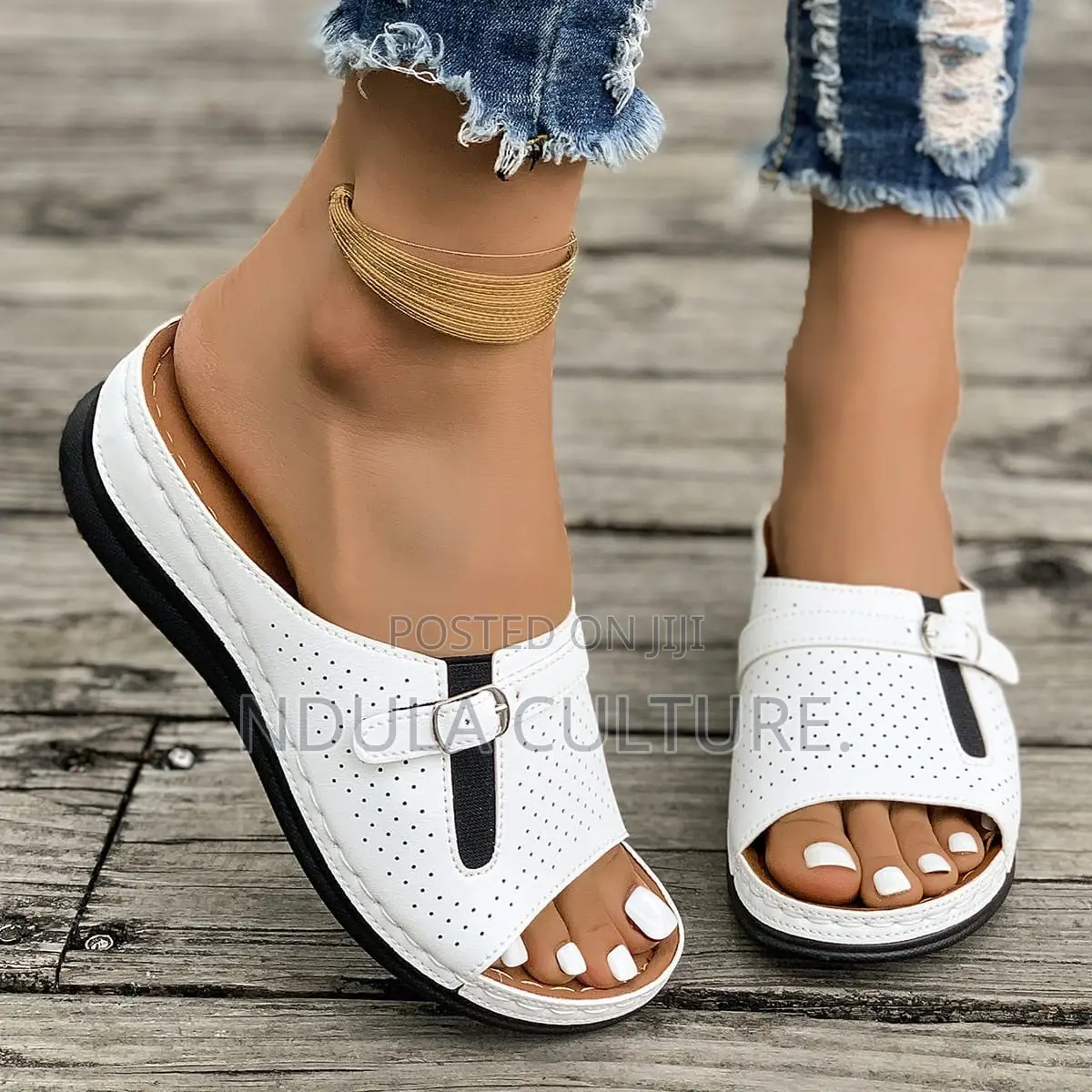 Perforated Orthopedic Wedge Slide Sandals