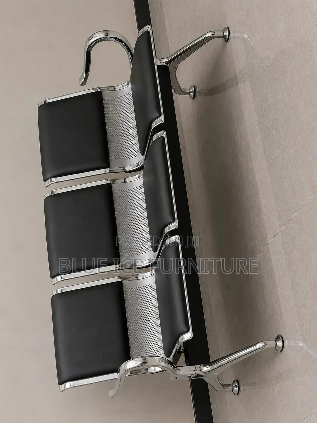 Black Leather Chrome Metal Office Reception Chair