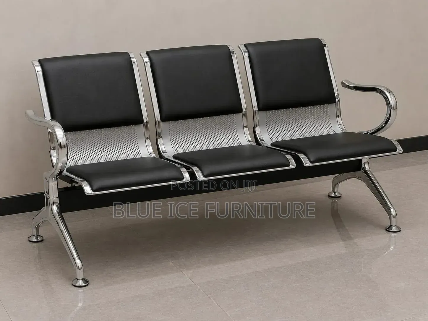 Black Leather Chrome Metal Office Reception Chair