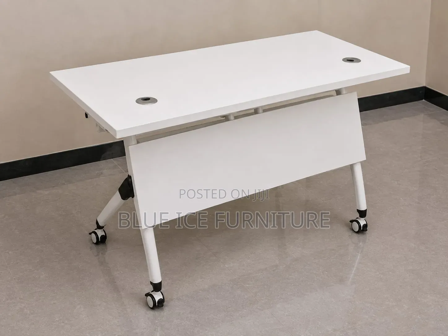 Modern White Office Desk With Wheels –Foldable