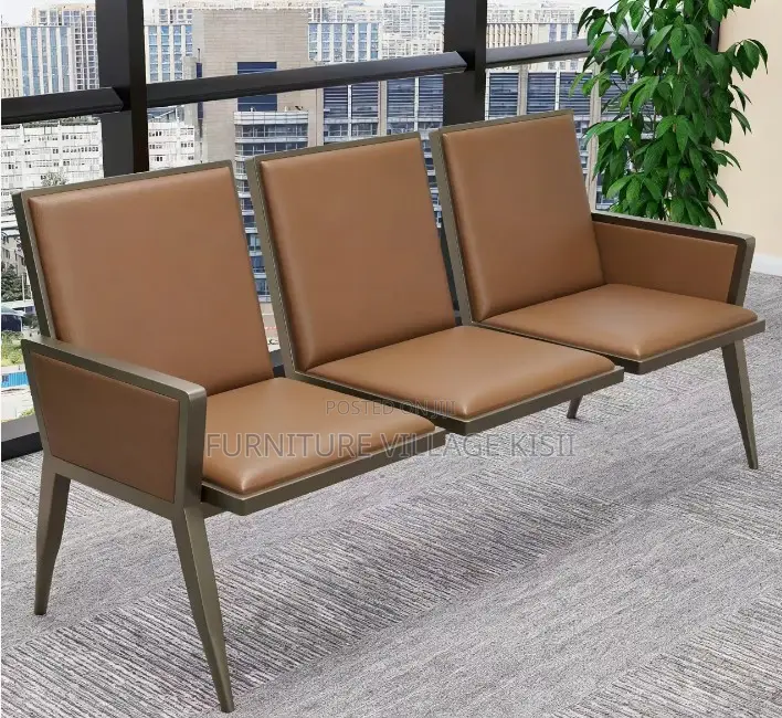 Office Bench: 3 -Seater Leather Waiting Bench