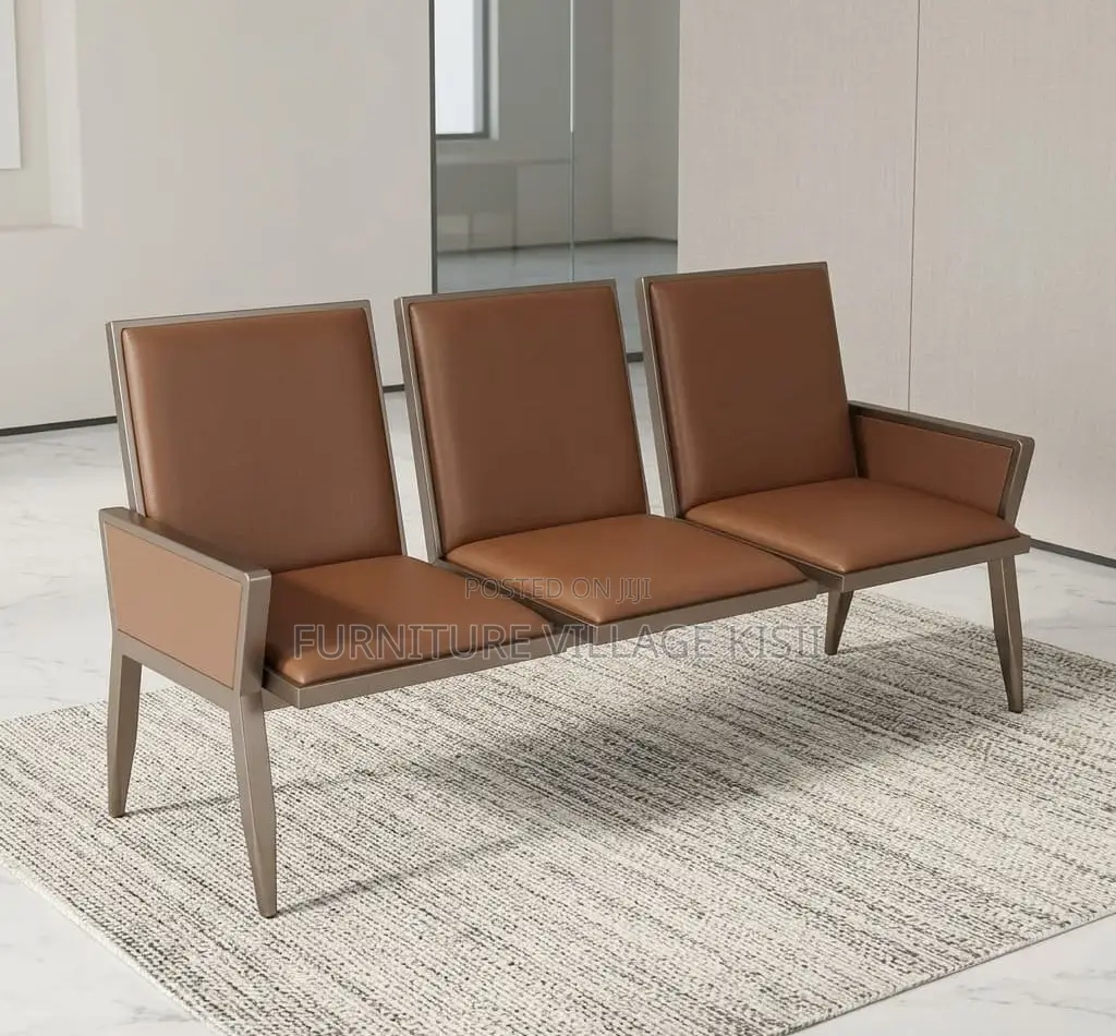 Office Bench: 3 -Seater Leather Waiting Bench