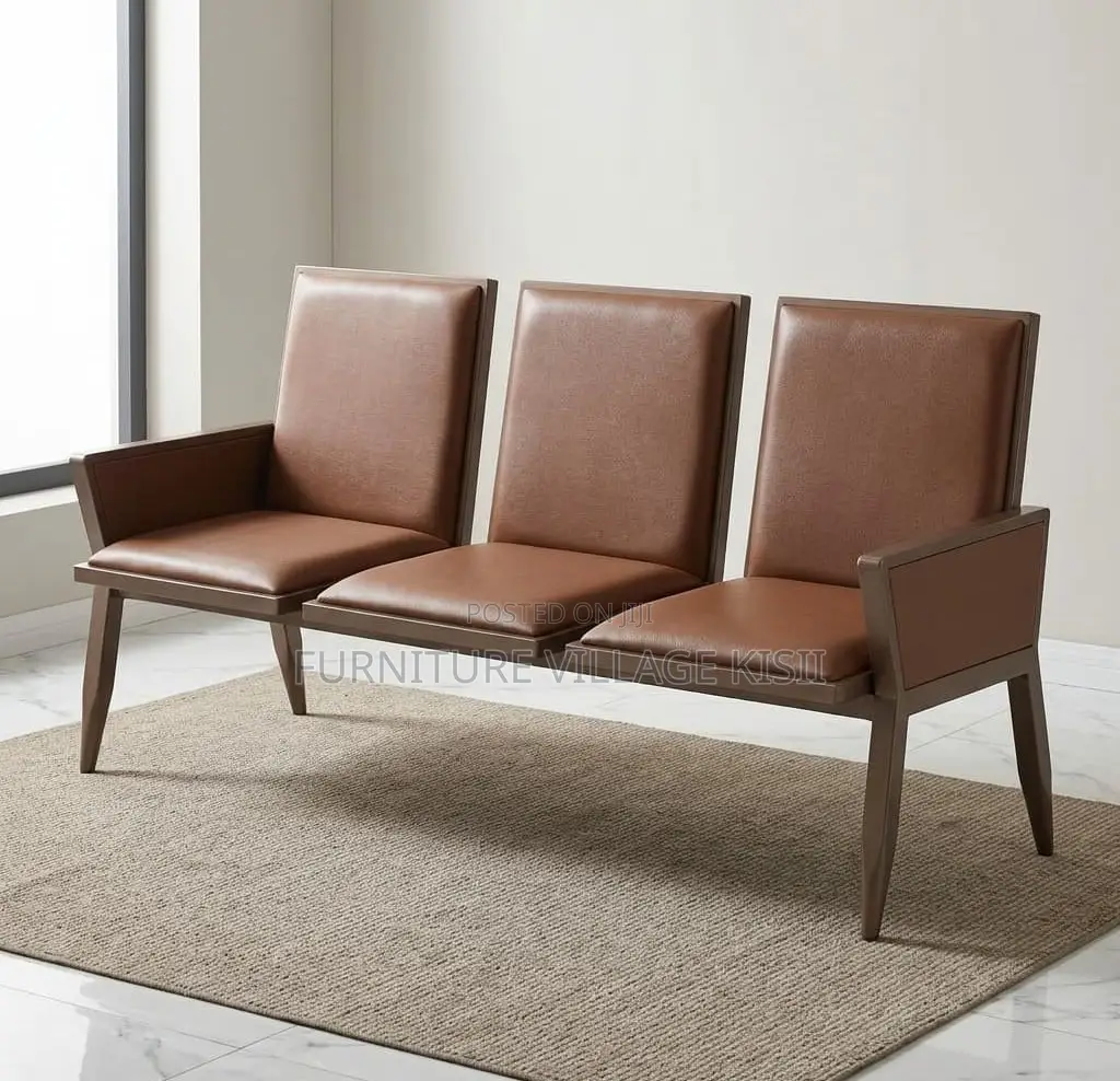 Office Bench: 3 -Seater Leather Waiting Bench