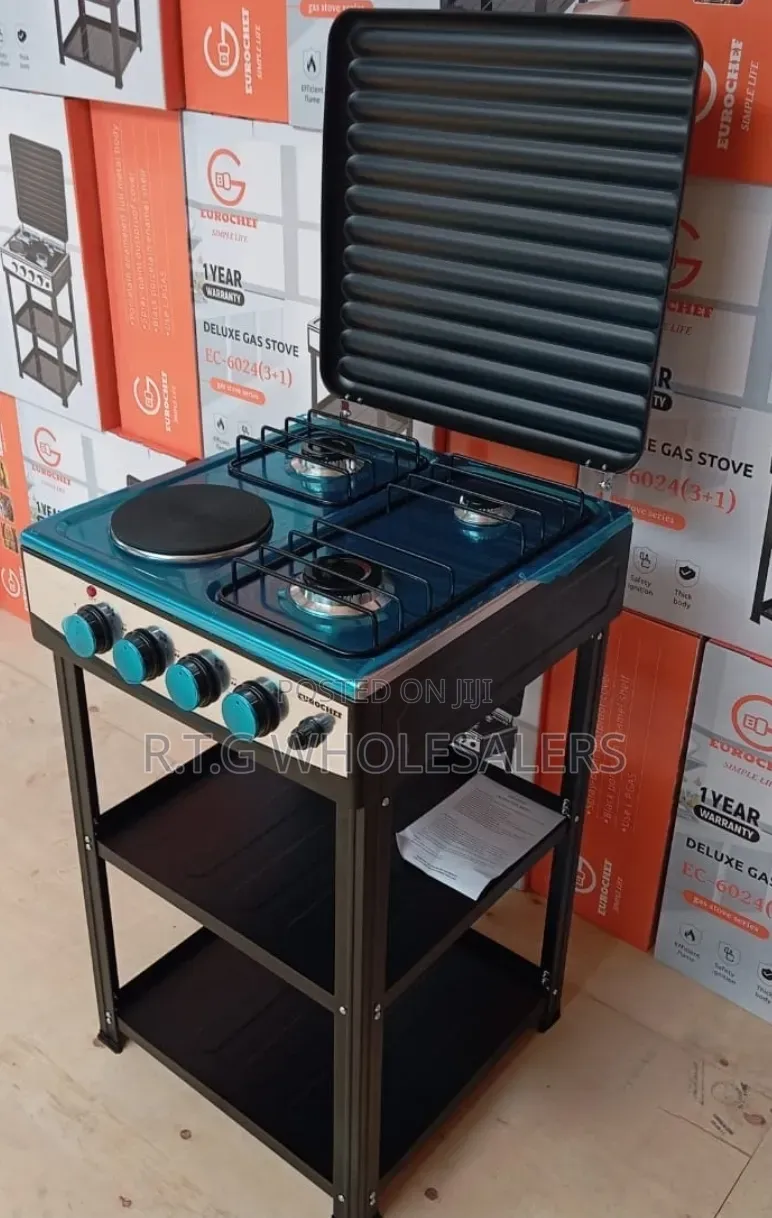 Eurochef 3 Gas +1 Electric Standing Cooker With Shelves at 
