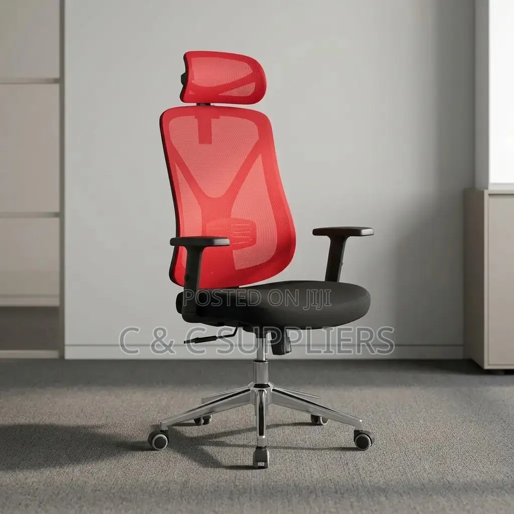 Ergonomic Red Mesh High Back Chair.