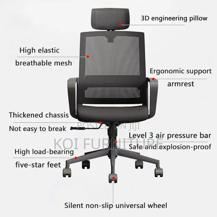 Office Chairs; Headrest Black Ergonomic Office Chair