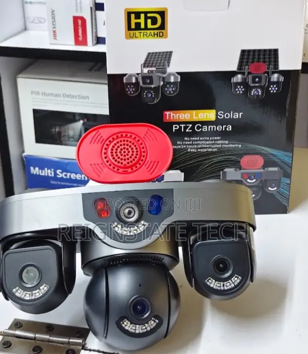 Ultra HD 6MP V380 4G Triple Lens Solar Powered PTZ Camera WTH Siren