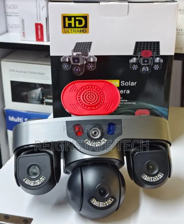Siren Solar Powered PTZ 4G Simcard PTZ Rotating Camera Triple Lens