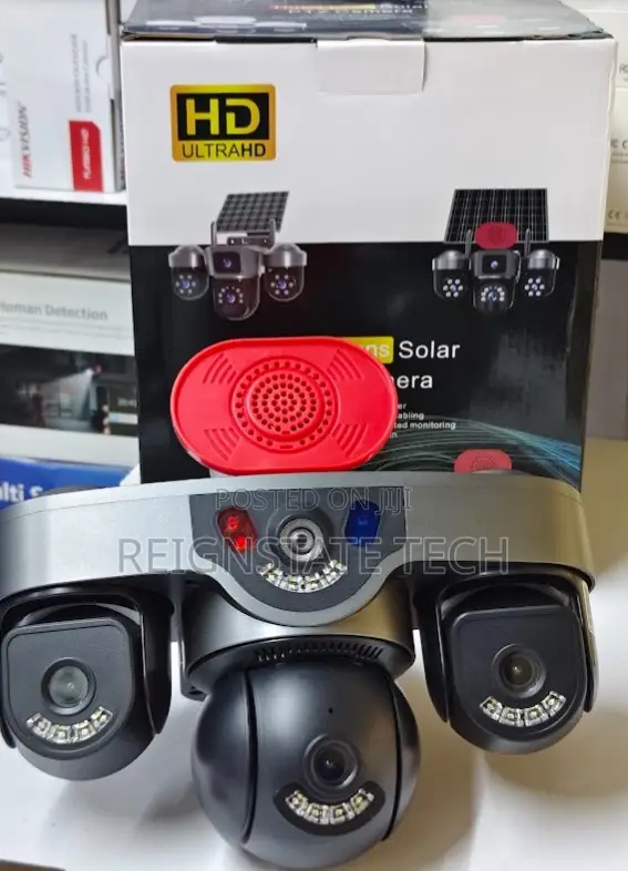 Triple Lens Solar Camera With Siren 3 Video Screen Surveillance Camera