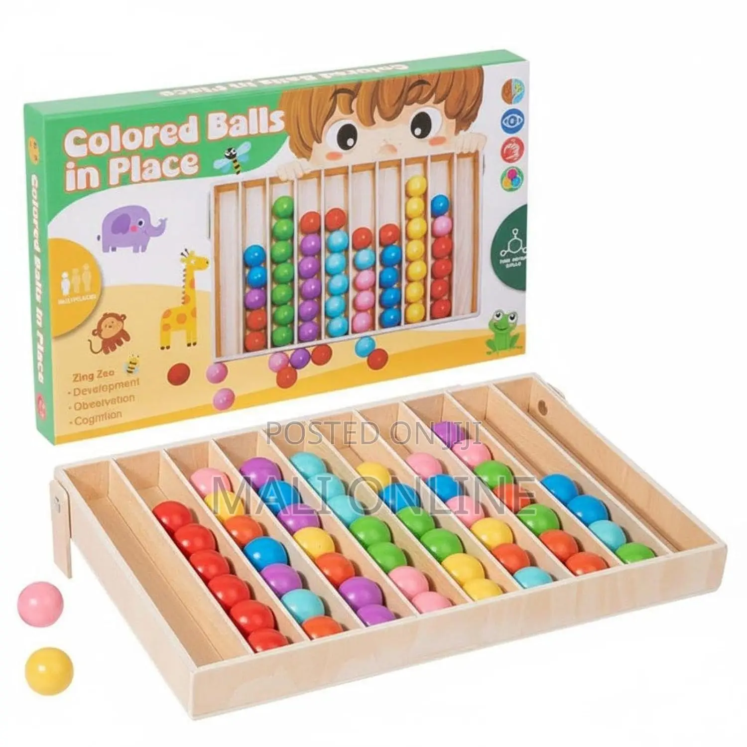 Wooden Colorful Ball Sorting Game Cognitive Color Matching Bead Puzzle