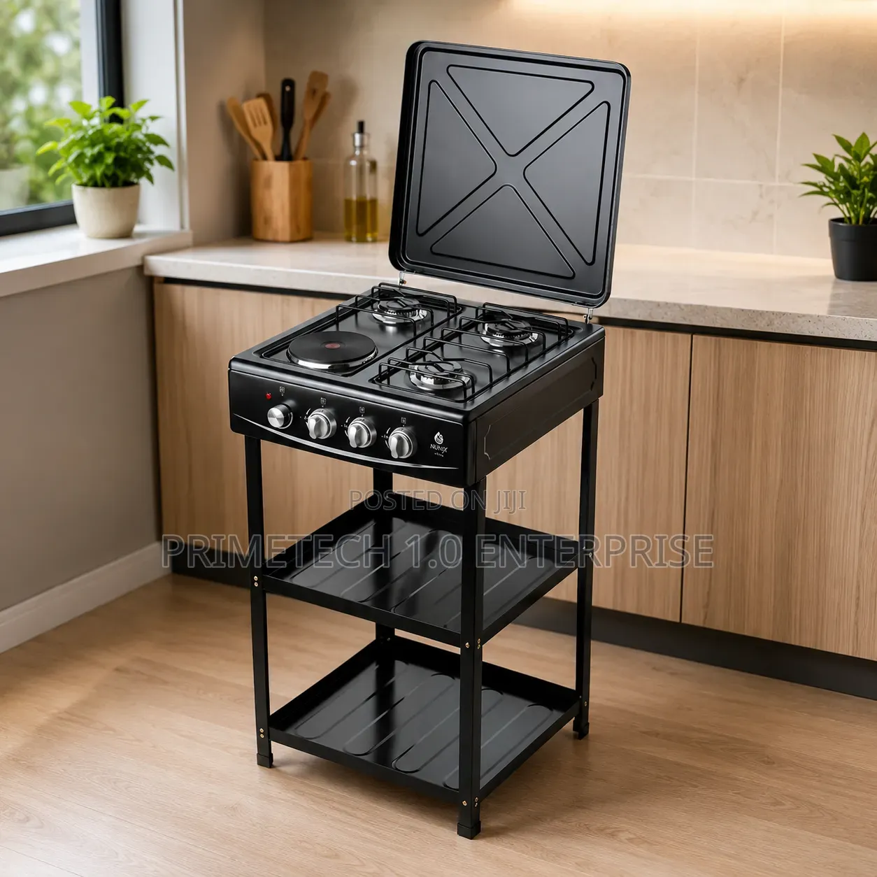 Nunix Cooker 3 Gas +1 Electric Plate Standing Cooker Plus Shelves