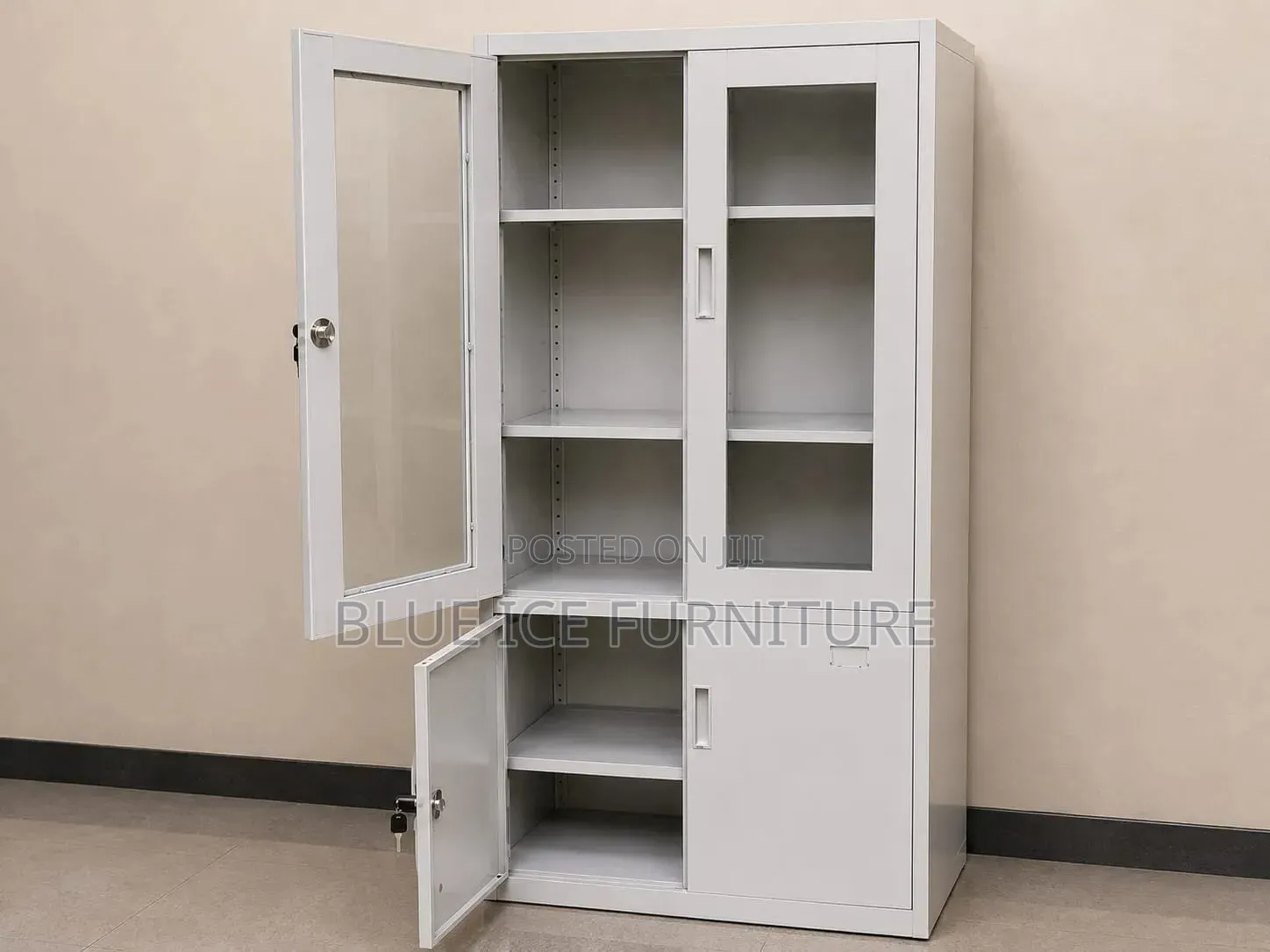 Metal Office Storage Cabinet With Glass Doors