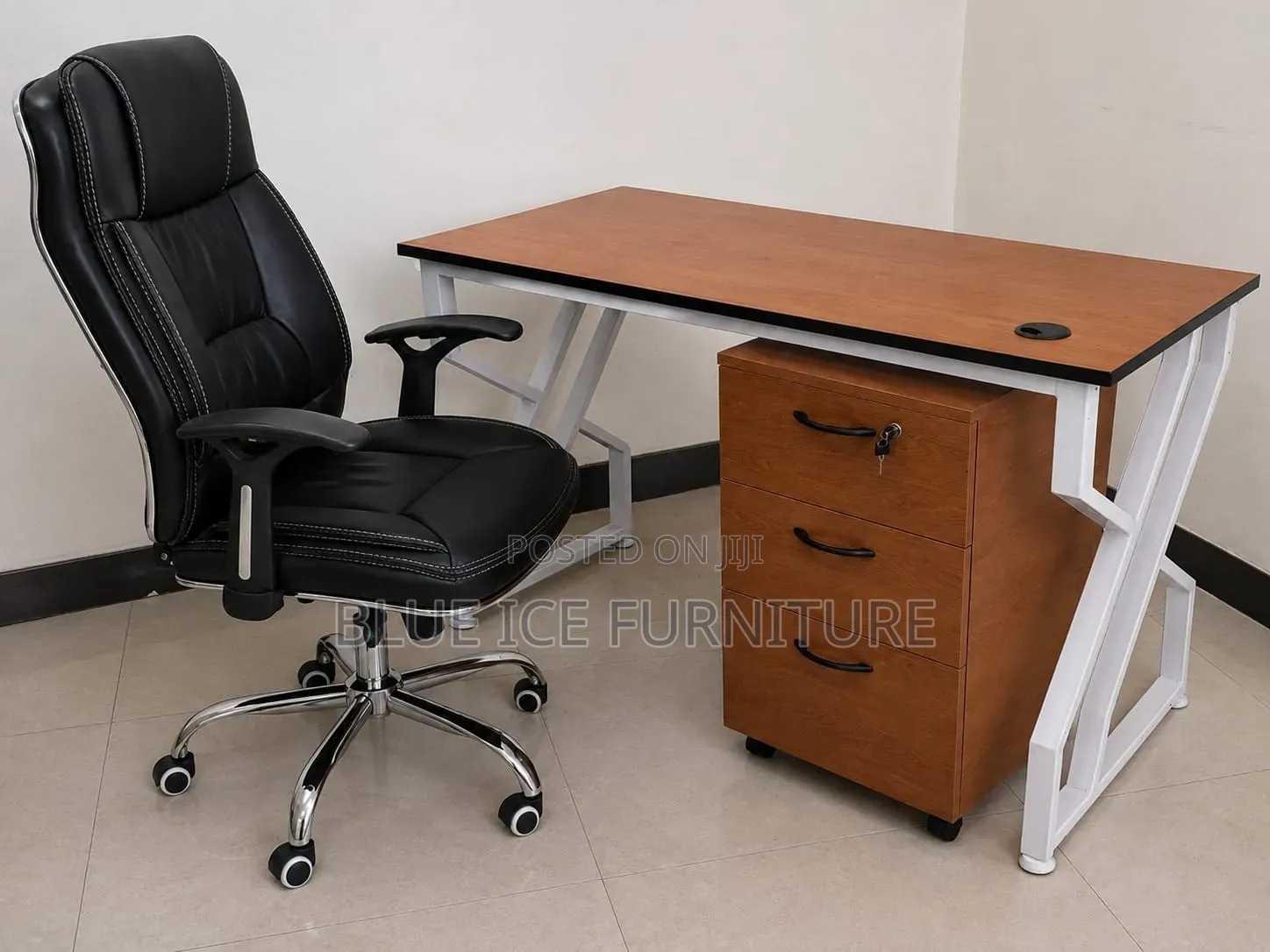 Executive Office Desk Ergonomic Leather Chair Set – 3-Drawer