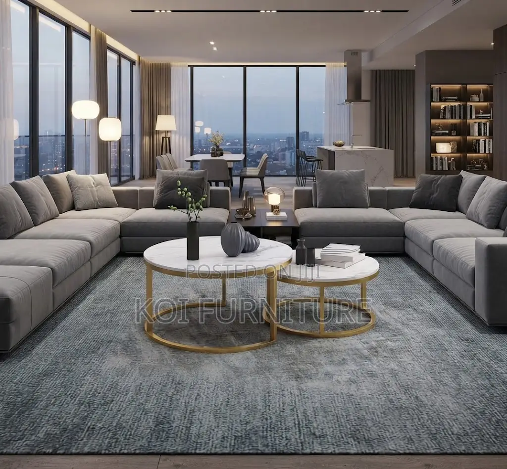 Coffee Table; Round Golden Home Office Coffee Table
