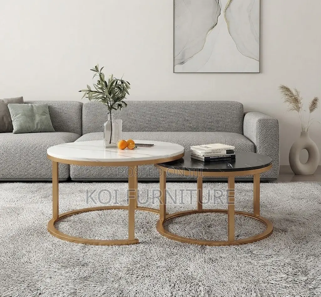 Coffee Table; Round Golden Home Office Coffee Table