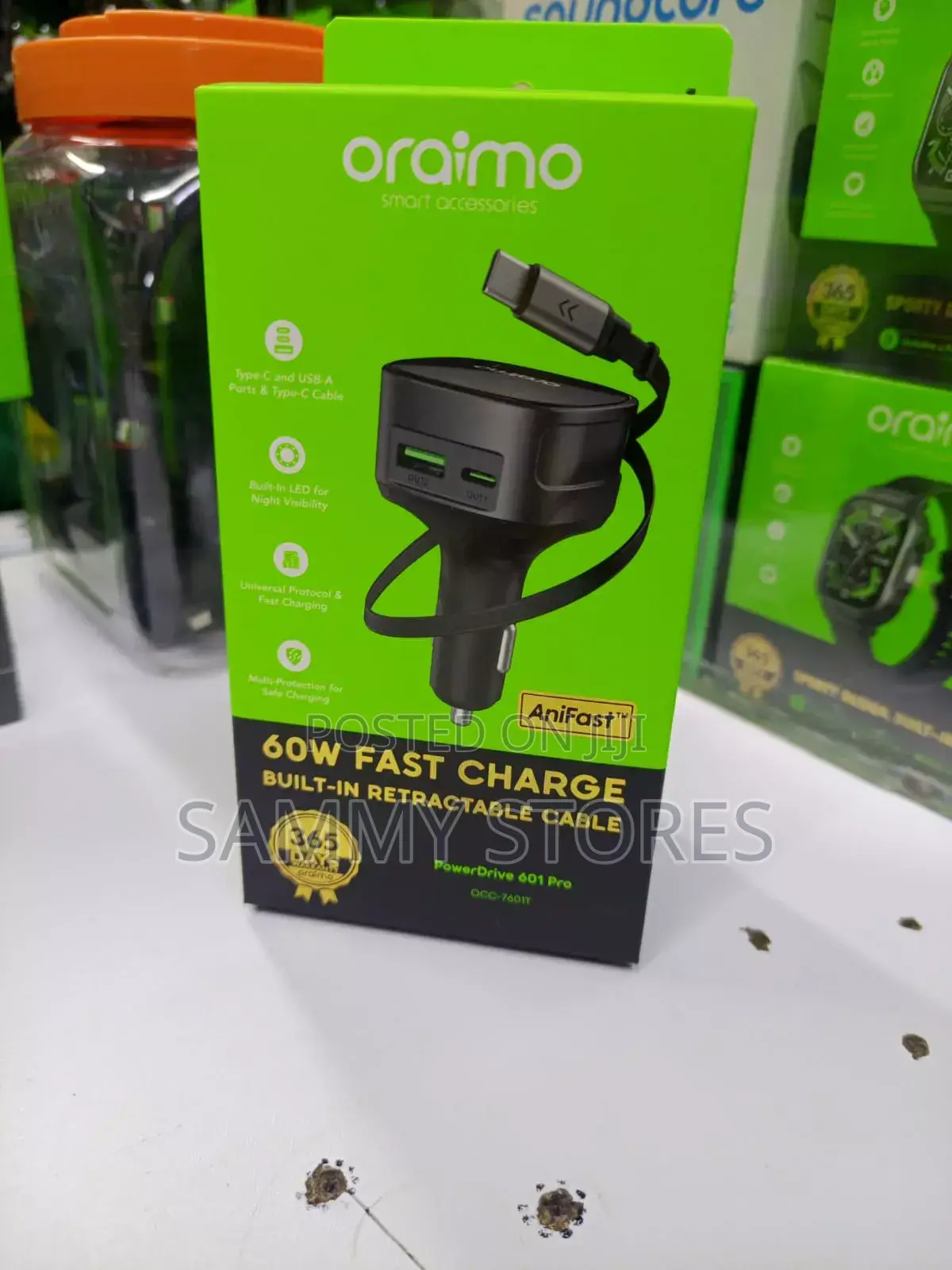Oraimo PowerDrive 60W Pro Dual Port Car Charger With Type-C Cable